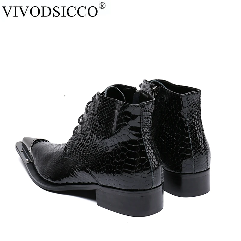 VIVODSICCO/ стиль; высокое качество; дизайнерская Черная Мужская обувь из змеиной кожи; роскошные мужские ботинки «Челси» в Западном байкерском стиле; модельные туфли