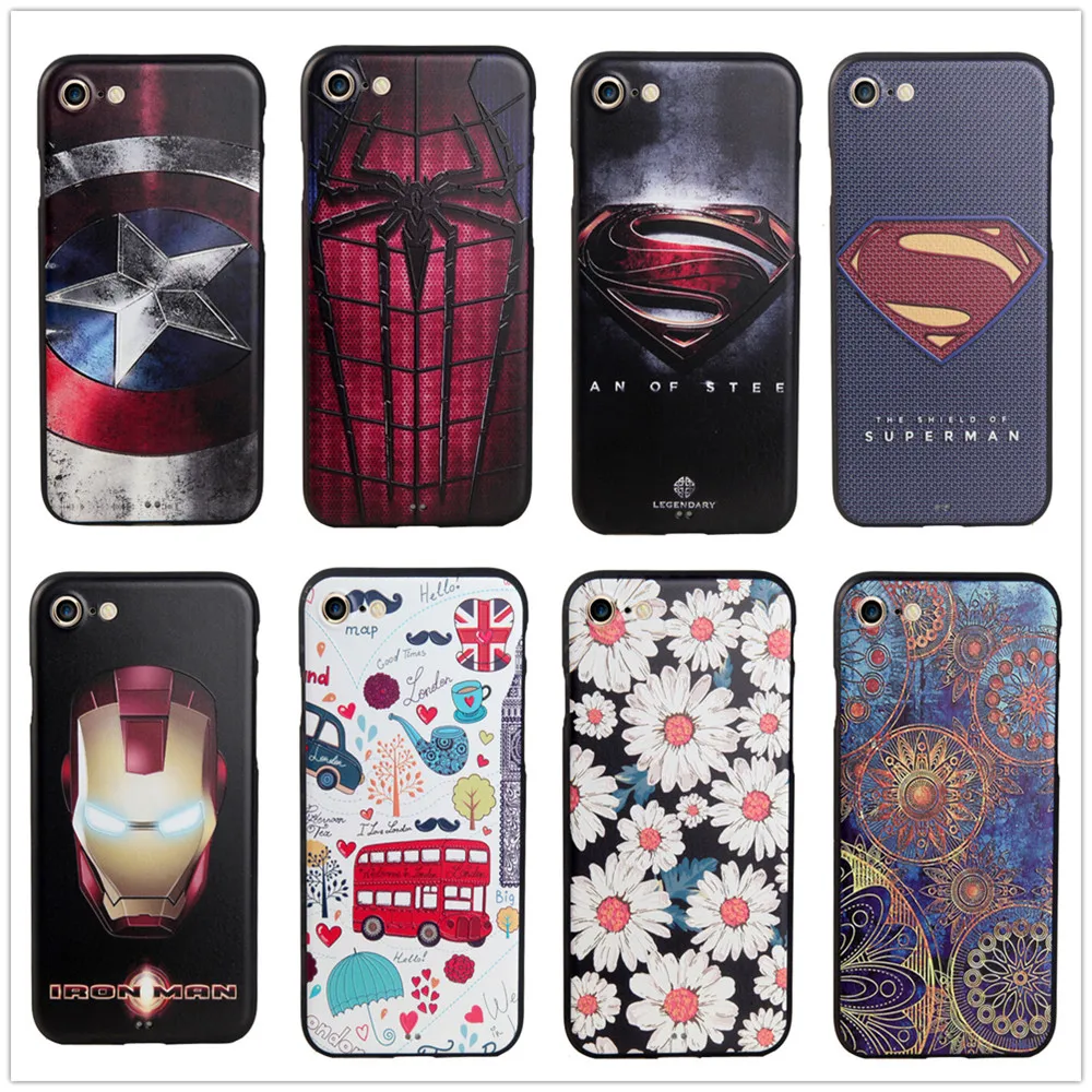 

For iphone 7 7 Plus Case Coque Silicon 3D Captain America Slim Spiderman Superman Soft Cover Relief Phone Protective Cover Etui