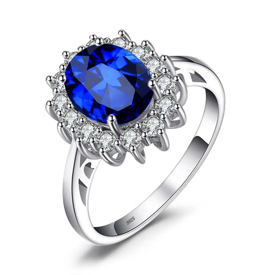 

Fashionable Individual Blue High Quality Elliptic Zircon Women Ring Elegant Female Exclusive Ring Party Jewelry Exquisite Gift