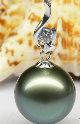 

NATURAL 14MM TAHITIAN GENUINE BLACK PERFECT ROUND PEARL PENDANT AAA