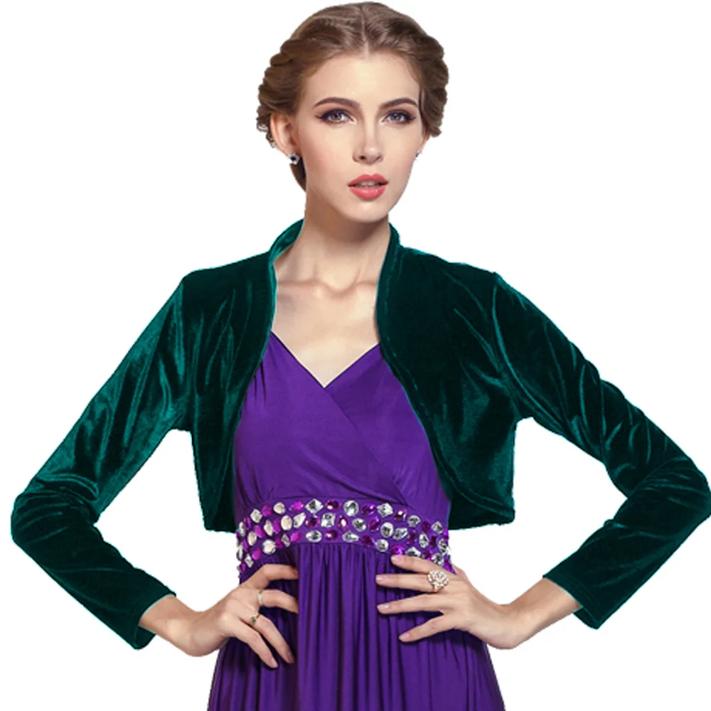 Женский укороченный бархатный болеро с длинным рукавом, женский жакет-болеро, кардиган, верхняя одежда, большие размеры - Цвет: Emerald Green