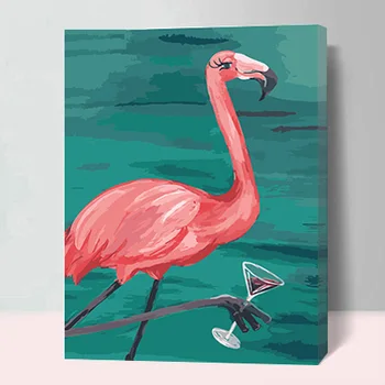 

MaHuaf-W2501 pink Flamingo DIY painting by numbers animal digital oil painting on canvas hand painted for home decor