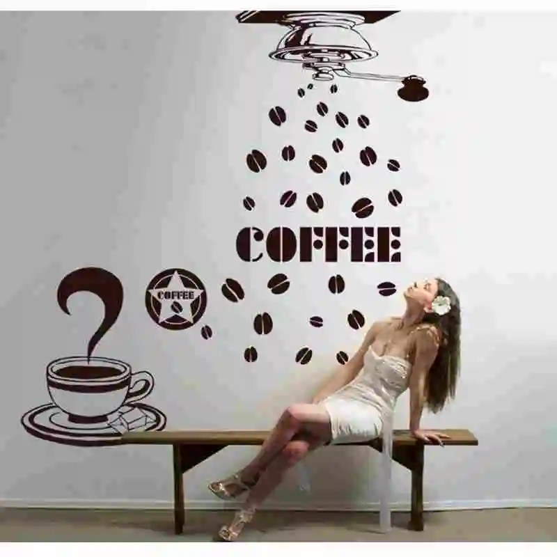 Coffee Sticker Food Decal Cafe Poster Vinyl Art Wall Decals Pegatina Quadro Parede Decor Mural Coffee Sticker