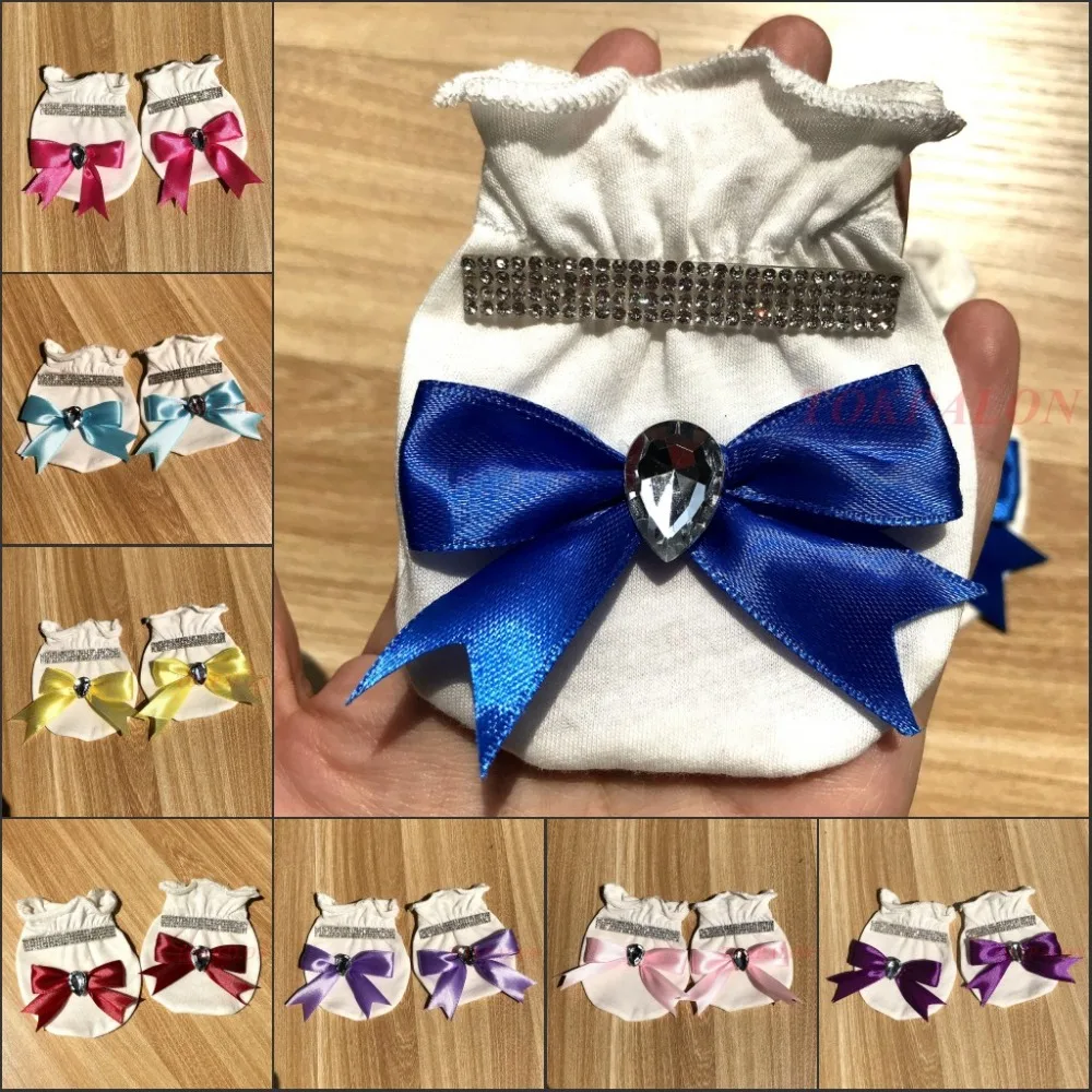 Newborn Baby Boy and Girl Hand Gloves White Rhinestone Mittens Crystal Bow-Knot Children Baby Cotton Thin Gloves Clothing