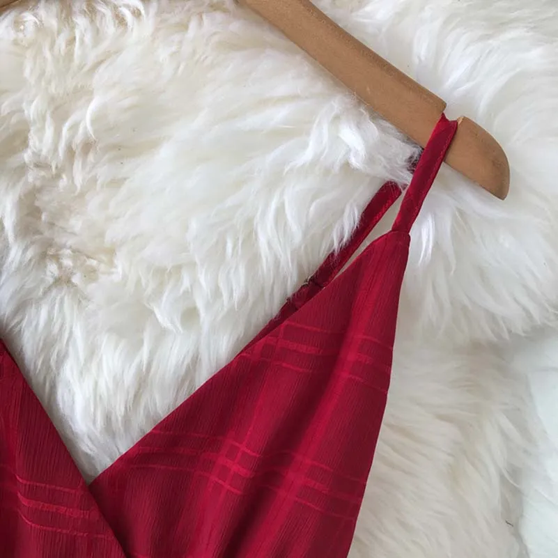 Beste NiceMix Badplaats Stijl Sling vrouwen Diepe V hals Playsuits Cross Backless Ontwerp Hoge Taille Bandjes Chiffon Plaid Jumpsuit