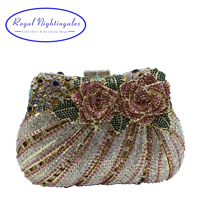 Bling Rose Clutch Purse Women Flower Rhinestone Crystal Evening Bagin Evening Bags from Luggage
