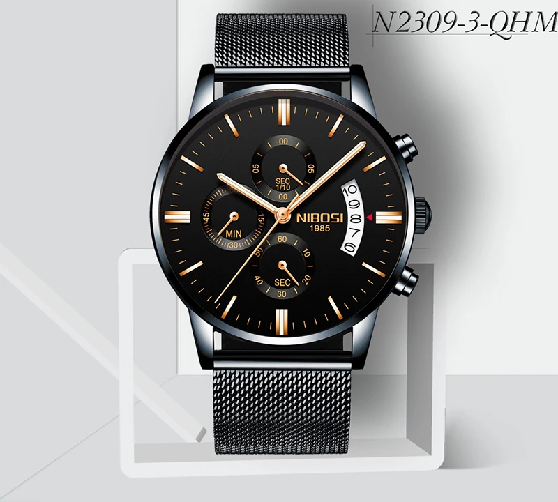 Montre Homme Marque De Luxe NIBOSI Top Brand Luxury Watches Men fashion Watch 2018 Mesh Band Chronograph Gold And Black Relogios (10)