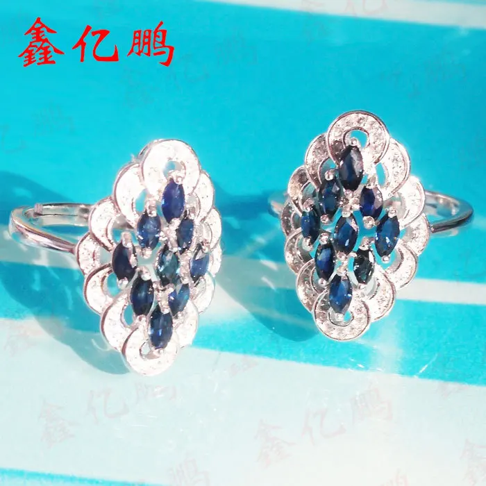 925 silver inlay natural sapphire ring female