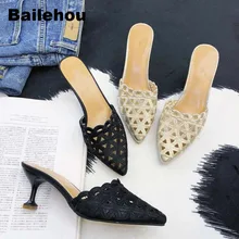 Bailehou/женские шлепанцы; женские босоножки на среднем каблуке; летние шлепанцы без застежки; женская модельная обувь; zapatos mujer; удобная обувь