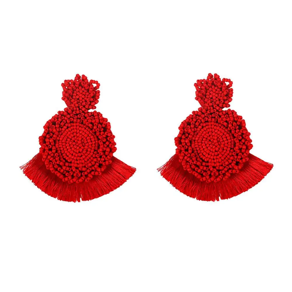 Лучшие женские красные серьги ручной работы из бисера, ювелирные изделия для женщин, Висячие висячие серьги с бахромой, серьги для свадебной вечеринки - Окраска металла: Red 26