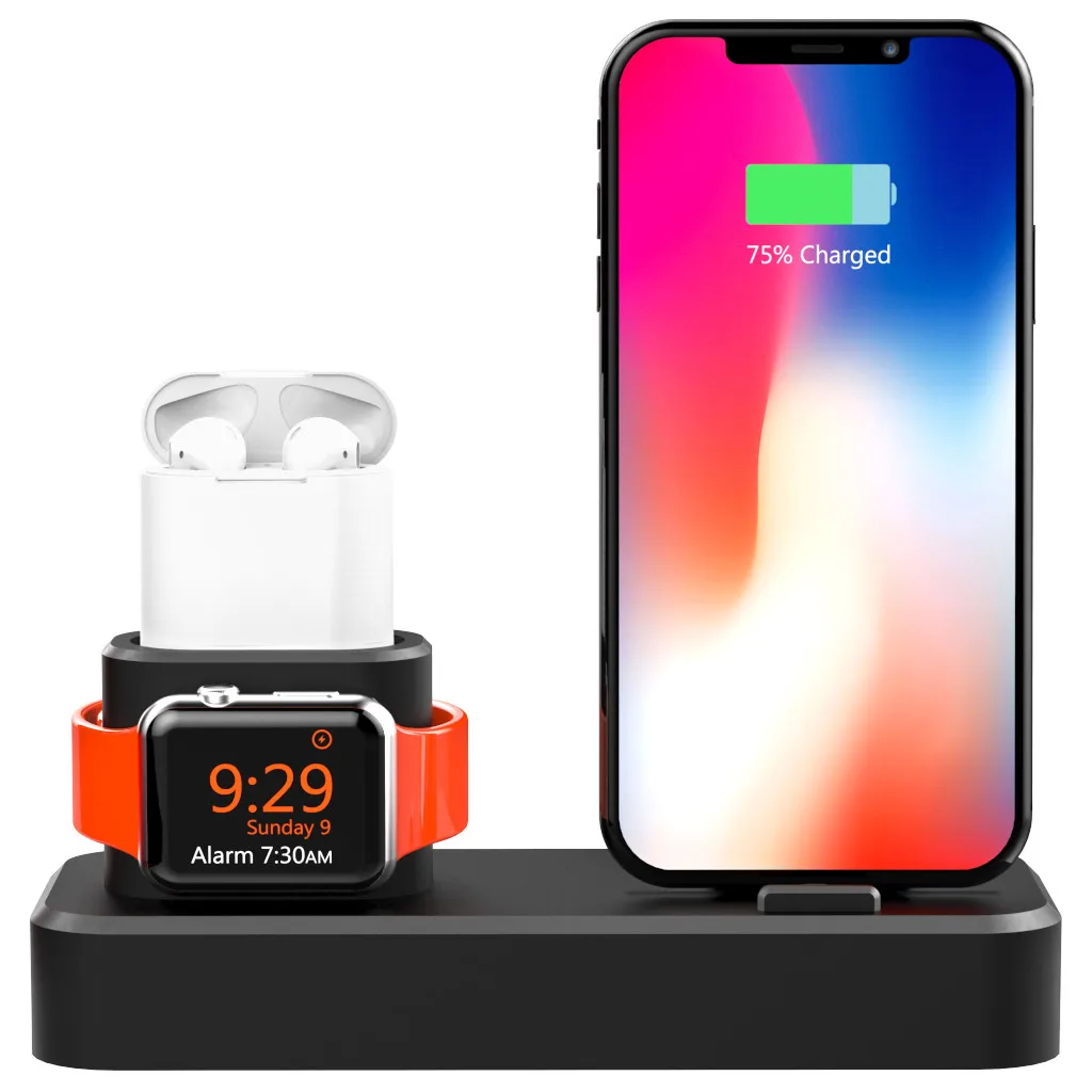 3 в 1 Беспроводное зарядное устройство Подставка для зарядки Apple Watch iPhone X Xs Max XR настольное Быстрое беспроводное зарядное устройство для Airpods