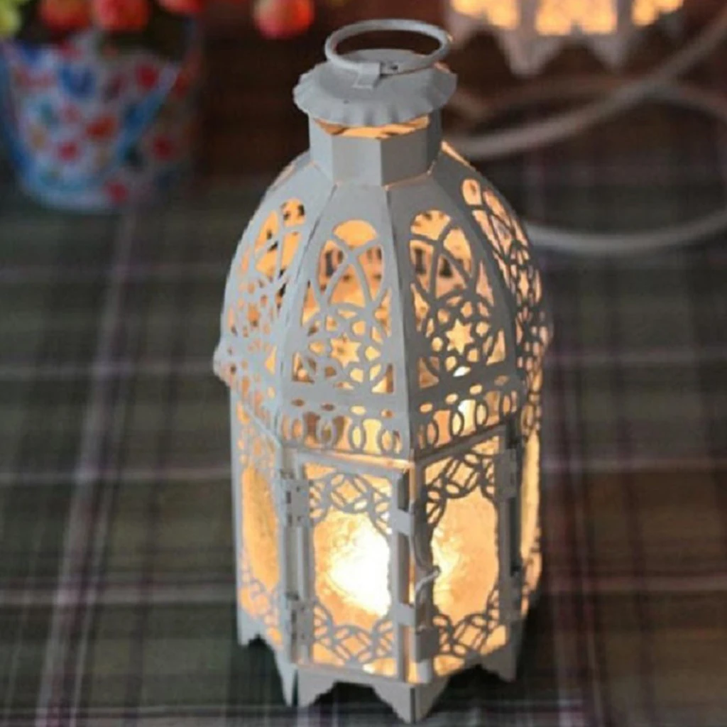 Morocco Wrought Iron Glass Lantern Tea Light Candle Holder Home Wedding Xmas Party Garden Decor