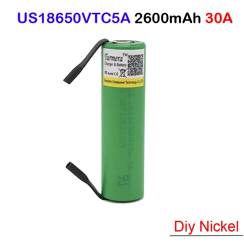 3,6 VTC5A TMax 40A импульсный 60A разряд оригинальный 2600 в US18650 VTC5A + DIY никель 18650 мАч высокое слив 40A батарея для электронной сигареты