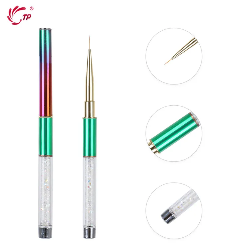 Lidar com Acrílico Unha Arte Forro Escova Gradiente Cor Strass uv Gel Polonês Francês Linha Imagem Pintura Desenhar Escovas tp 6 - 9 11mm 10 Beleza e saúde