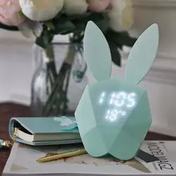 Милый кролик светодио дный светодиодный цифровой будильник Ночной Свет Звук Датчик Новинка лампа пульт дистанционного управления USB