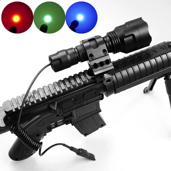 

C8 Tactical Gun Flashlight Torch Cree Red/Green/Blue/White LED 1Mode Hunting Flash Light Lanterna+scope Mount+remote switch