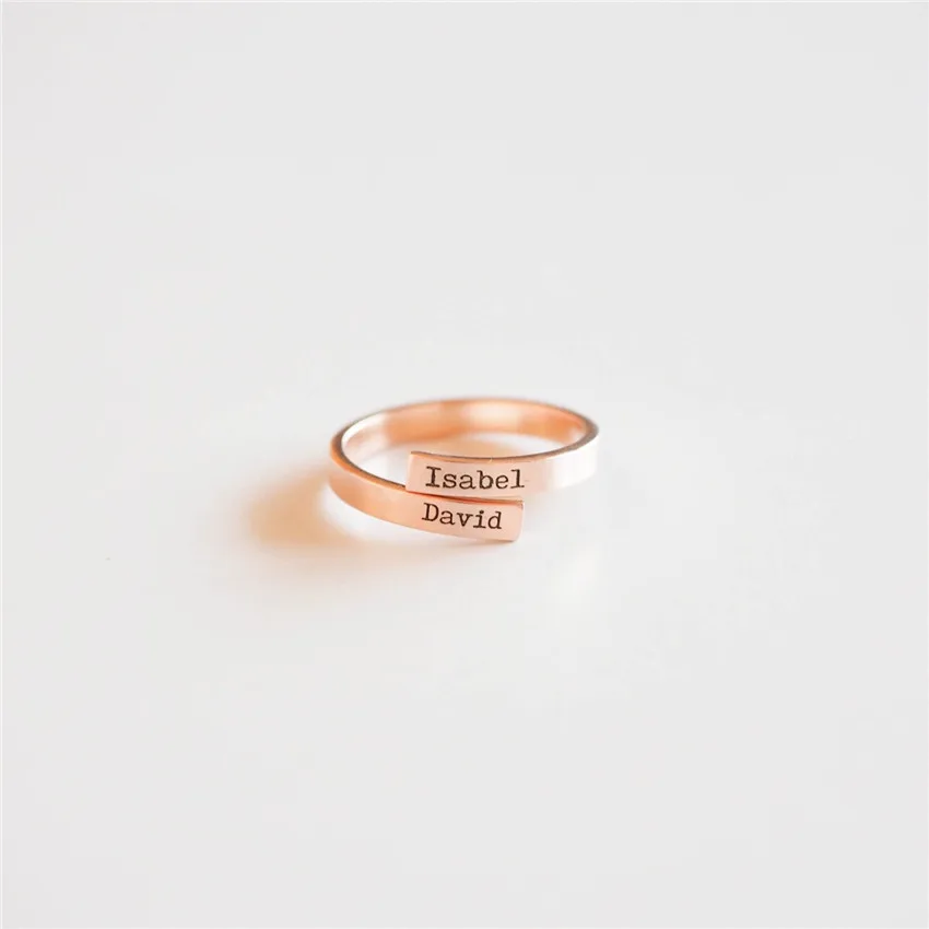 Кольцо на заказ из нержавеющей стали с двойным именем и гравировкой для женщин, Золотое кольцо anillos mujer BFF, ювелирные изделия