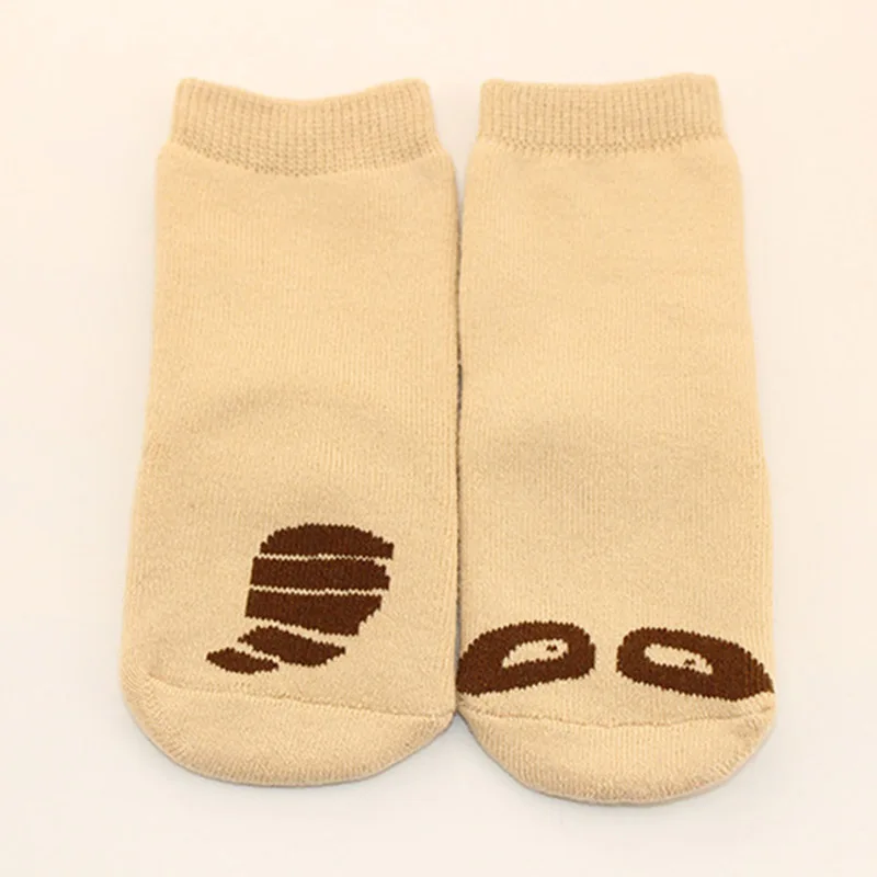 Детские хлопковые носки унисекс противоскользящие носки-тапочки для мальчиков и девочек шлепки и носки для маленьких детей с животными совой кошкой мышью и медведем - Цвет: beige