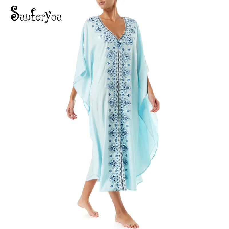 

New Cotton Embroider Beach Dress Cover up Robe de Plage Plus size Swimwear Vestido Playa Sarong Bikini Cover up Tunic for Beach
