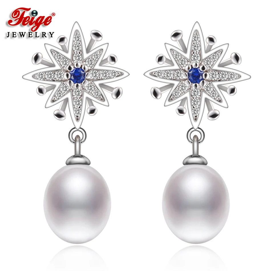 

FEIGE 925 Silver Stud Earrings 8-9mm White Natural Freshwater Pearl Earrings for Women Fine Jewelry La moda Pendientes Perla