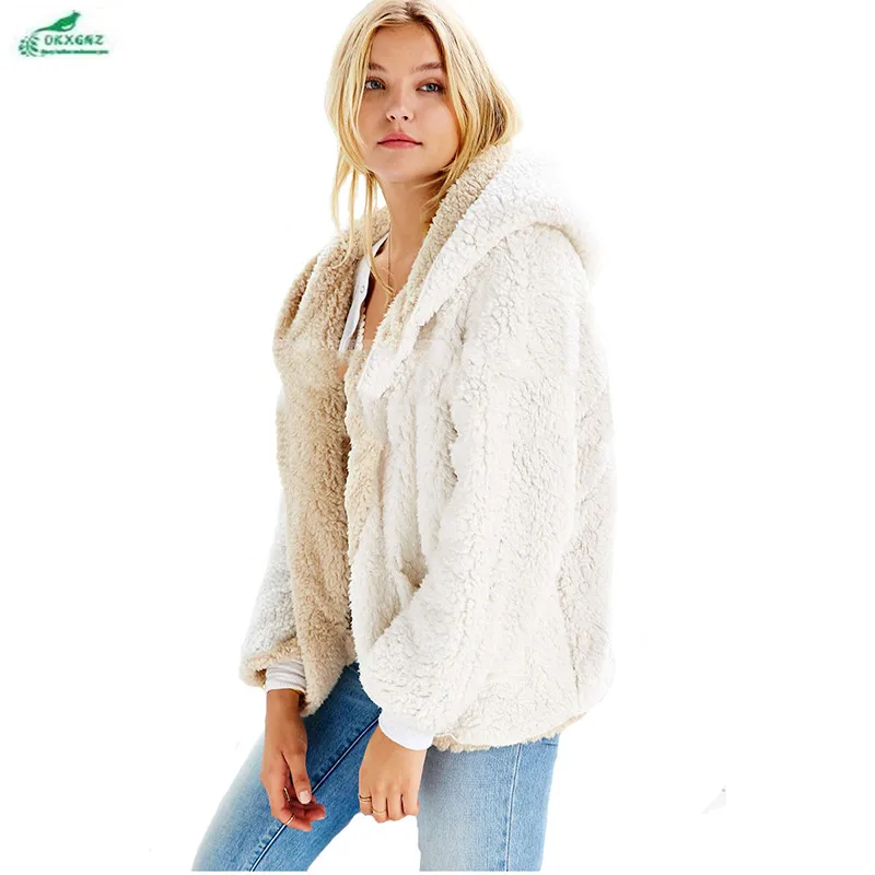 Winter European font b clothing b font female bat shirt cute two sides wear lamb hair