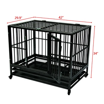 

42" Heavy Duty Dog House Outdoor Portable Dog Transport Cage Metal Pet House Pet Folding Cage With Wheels SKU44539666