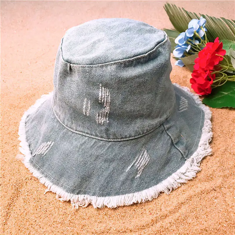Buy Women Denim Cotton Bucket Hat For Lady Summer