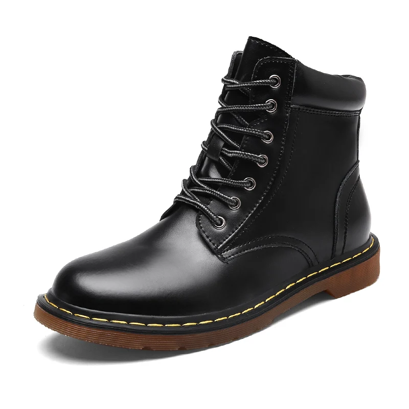 Модные Мужская обувь Демисезонный ботильоны Для мужчин удобные туфли на шнуровке Для мужчин Повседневное мужские ботинки martin Зимние черные сапоги коричневый - Цвет: Черный