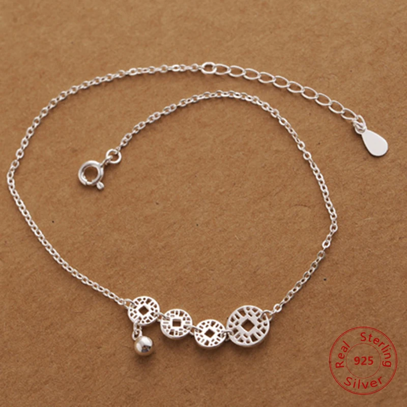 

Wholesale 925 Sterling Silver Bohemian Anklet Luxury Charm Coin Ankle Bracelet For Women Jewelry Summer Style