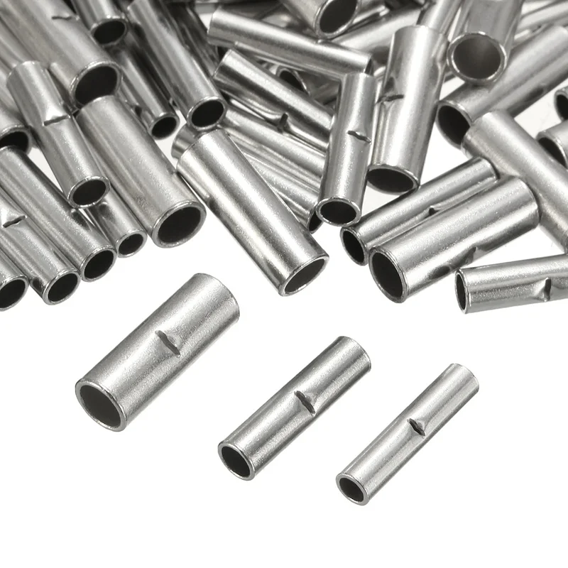 

100Pcs Butt Splice Connectors 10mm Copper 22-10AWG Tinned Splice Crimp Terminal Cord Pin End Uninsulation Terminators 0.5-6.0mm2