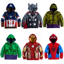 Детские толстовки с капюшоном «мстители», «Железный человек», «Тор» Одежда для мальчиков пальто для маленьких мальчиков костюм «Человек-паук» на Хэллоуин Детские футболки, MBT094