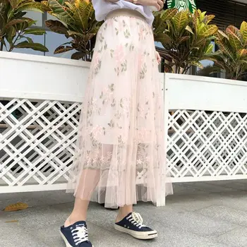 

Sale High Elastic Waist Women Chiffon Skirt Long Womens Beach Summer Boho Maxi Skirt Saia Longa Faldas Mesh Long Skirt 3 Layers