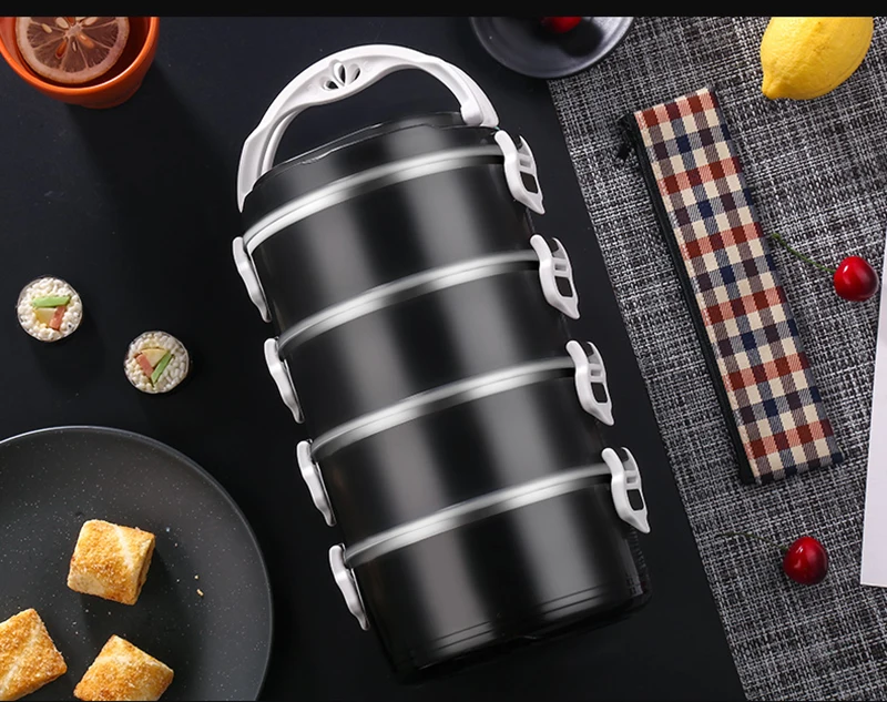 Герметичный Термос контейнер для хранения еды для детей и взрослых в японском стиле Bento Boxs черный портативный наборы контейнеров для ланча из нержавеющей стали