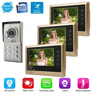 

Apartment 3 Units Wired Video Door Phone Audio Visual Doorbell Intercom Entry System 2019