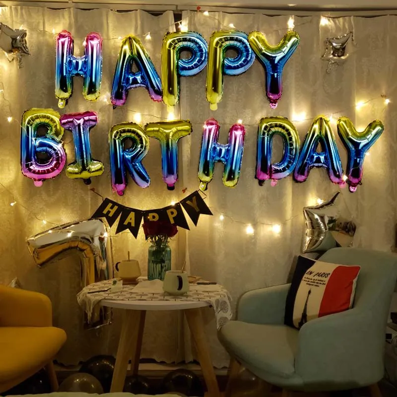 

Happy Birthday Balloon Banner Rainbow Letters Ballon for Baby Shower Kids Birthday Party Decoration Alphabe Gradient Ballon