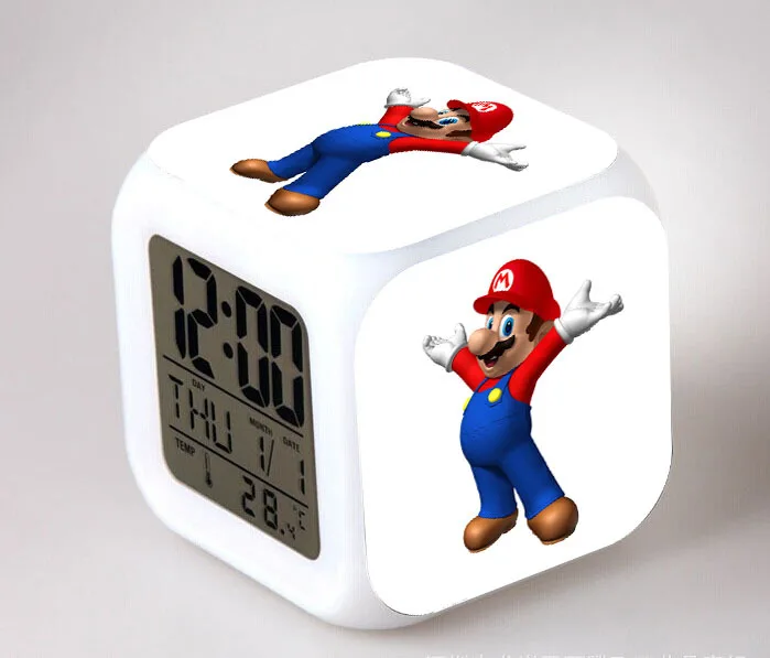 [Wanpy family] Будильник Супер Марио для детей подарок на день рождения прикроватный Настольный меняющий цвет цифровой будильник - Цвет: Прозрачный