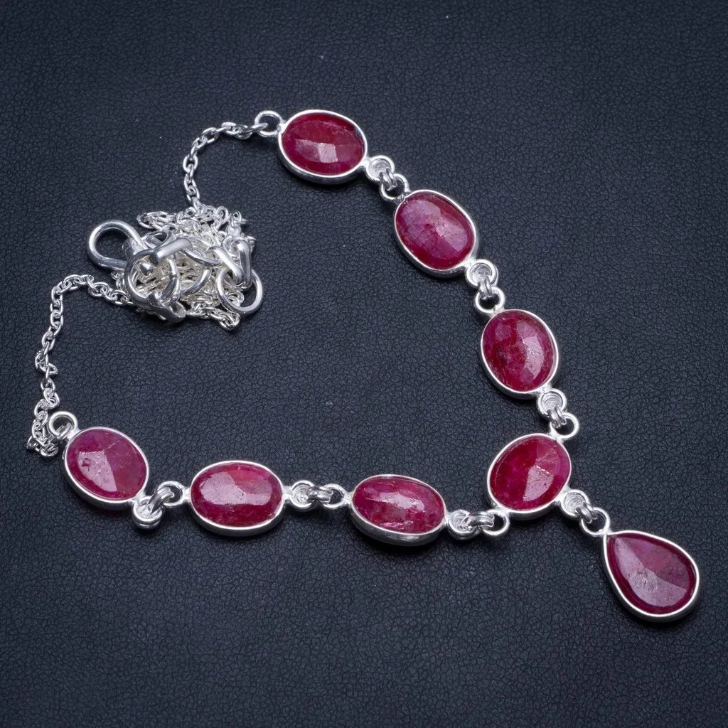 

Natural Cherry Ruby Handmade Indian 925 Sterling Silver Y Necklace 17" T8552