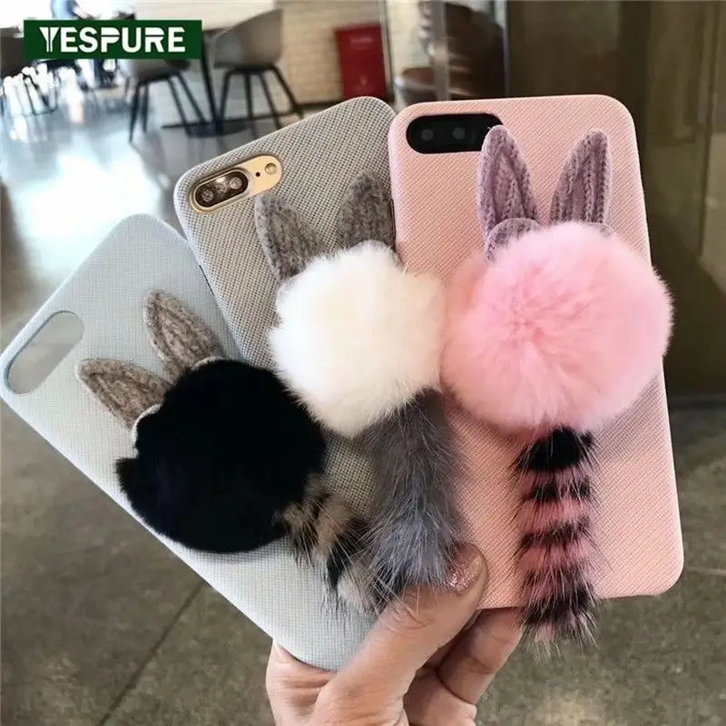 YESPURE Wholesale Fancy Pink Cat Tail Mobile Phone Covers Accessories for Apple Iphone 6plus 7 Plus 8 Fur Ball Fundas Capa | Мобильные