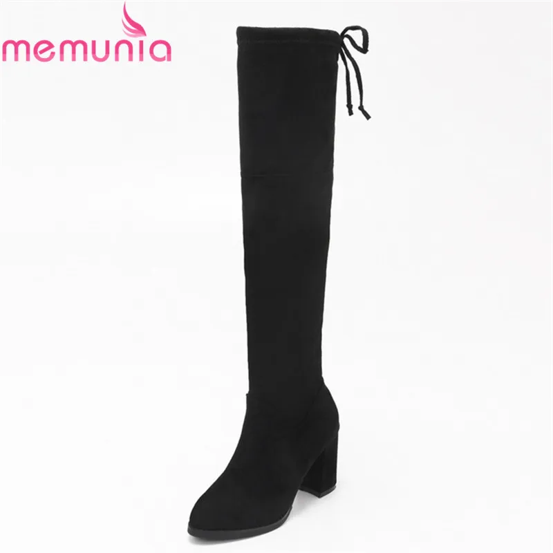 

MEMUNIA new arrival over the knee high boots women 2020 black with narrow band thick high heels boots round toe winter shoes