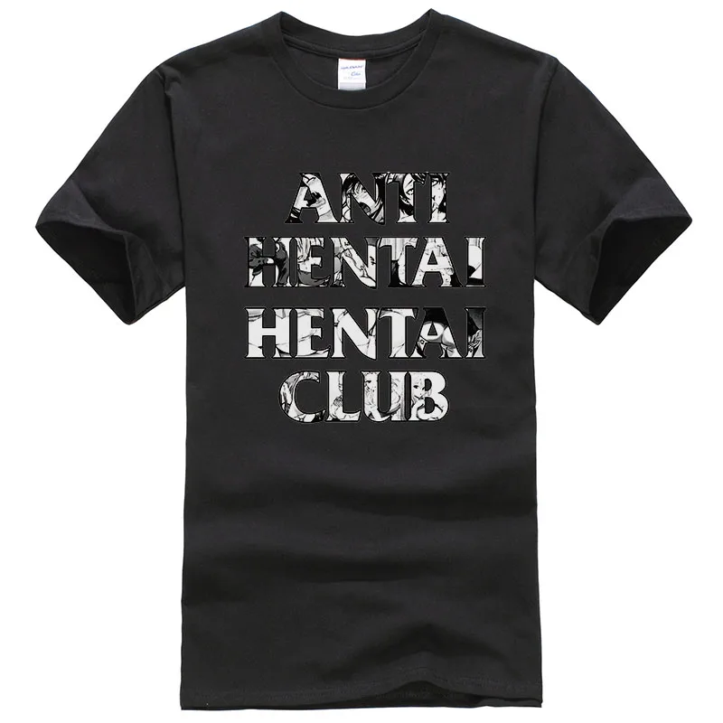 Футболка с креативным дизайном и надписью «Anti Hentai», футболка с принтом «Hentai Club» Ahegao, мужские и женские хлопковые топы, летние крутые футболки унисекс T390 - Цвет: 1