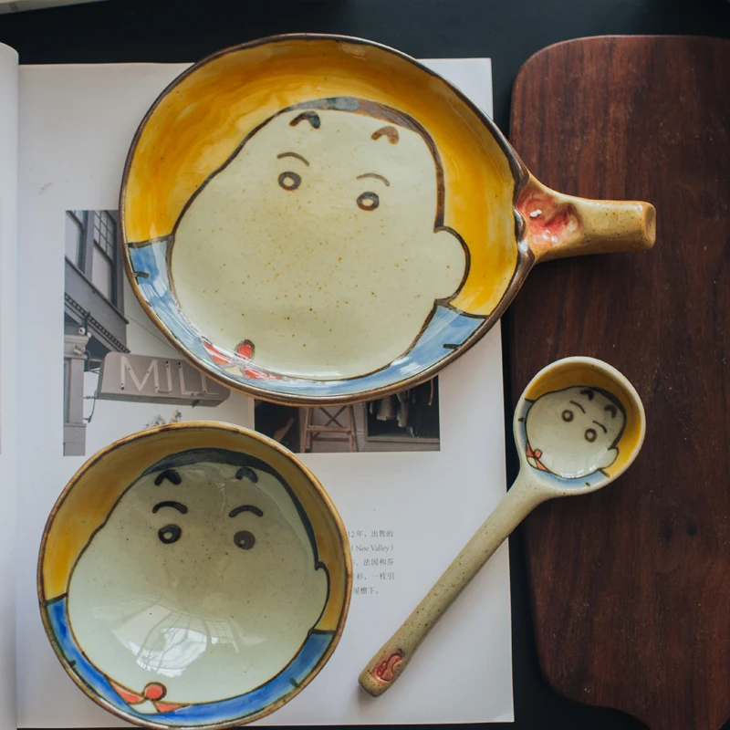 Shin-chan 3 pieces Crayon Shin-chan Набор для раскрашивания по керамике рисом набор посуды столовые приборы творческий японский мультяшное блюдо ложка Набор посуды комплект - Цвет: Shin-chan 3 pieces