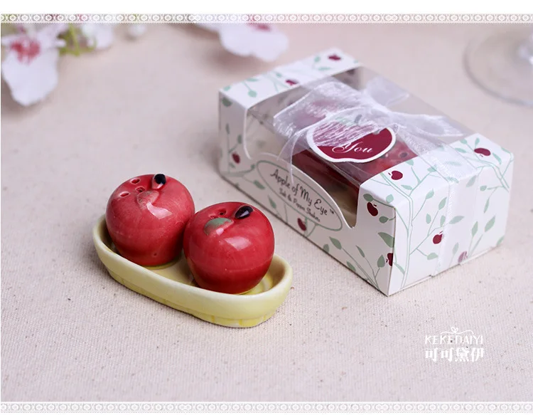 

wedding favor gift and giveaways for guest--Ceramic Apple of my Eye Salt and Pepper Shaker baby shower party Keepsake 200pcs/lot