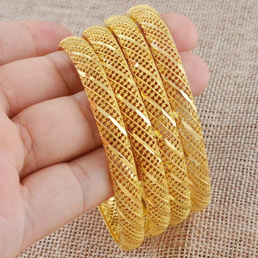 

4 Pieces/Lot Dubai Gold Color Bangle Women Jewellery Bride Wedding Bracelets African Ethiopian Arab Jewelry Middle East #J0199