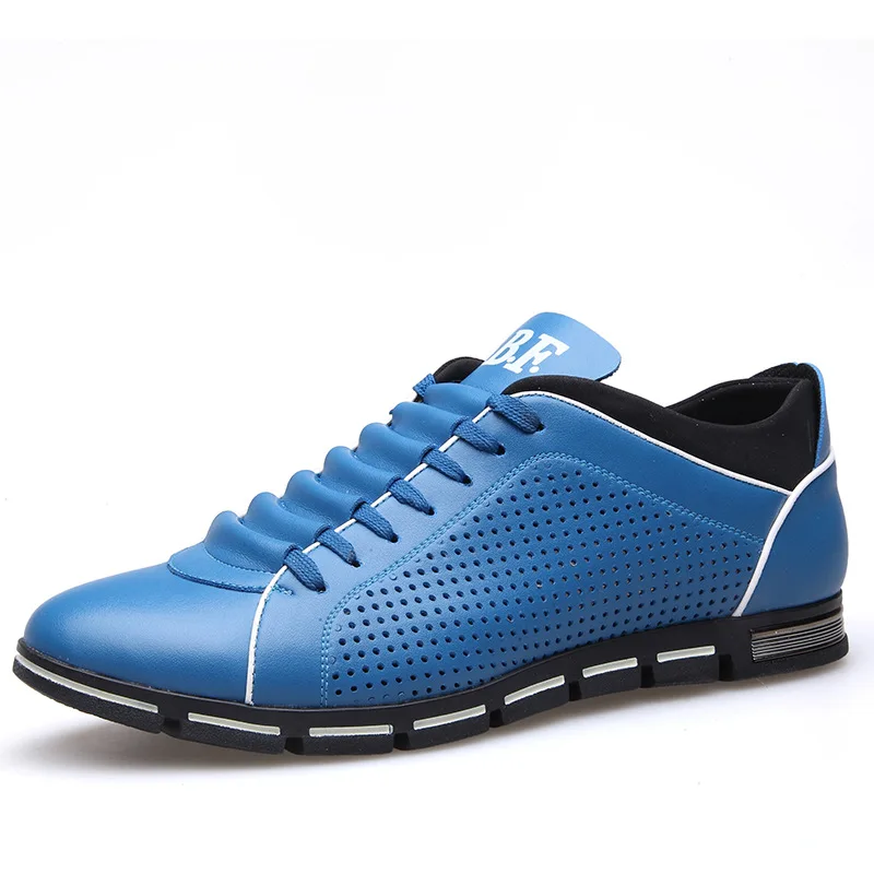 

2019 summer new brand leather casual men's shoes tide Round head business men's leather shoes Breathable hollow shoes