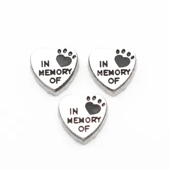 

10pcs Metal Floating Charms Jewelry Enamel Heart In Memory Of Dog Cat Charms For DIY Living Glass Lockets Pendant Necklace