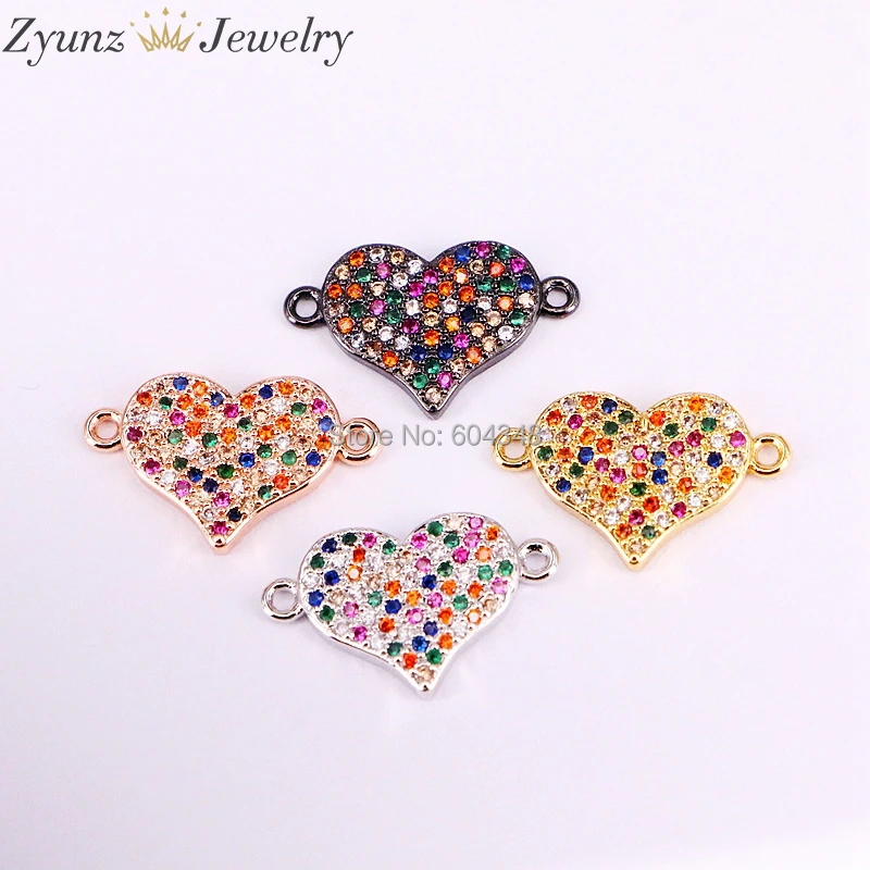 10 шт. ZYZ333-5388 CZ Micro Pave радуга цвет сердце разъем браслет, Кубический Цирконий Micro проложенный разъем звено цепи