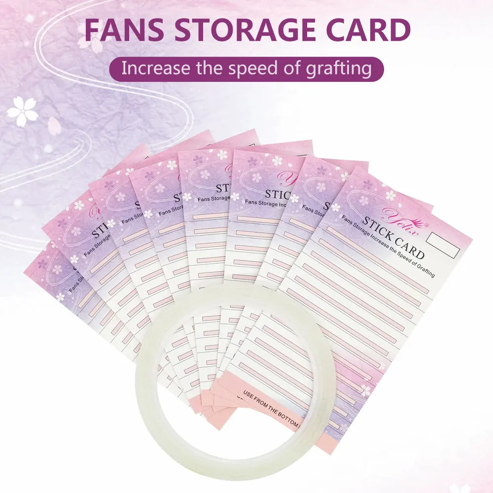 

10pcs Premade Fans Eyelash Storage Card for Eyelash Extension Volume Lashes Storage Paper 2mm Sticky Strip False Eyelashes card