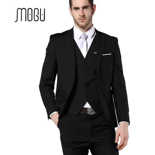 Mogu Mens 3 Piece Suit Jacket Vest Pants Slim Fit Black Mogu Mens 3 Piece Suit Jacket Vest Pants Slim Fit Black