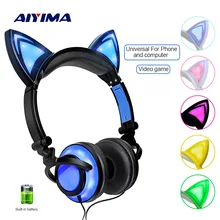AIYIMA складные мигающие кошачьи наушники, детские наушники, игровая гарнитура, наушники с светодиодный подсветкой, вкладыши наушников для ПК, компьютера, мобильного телефона