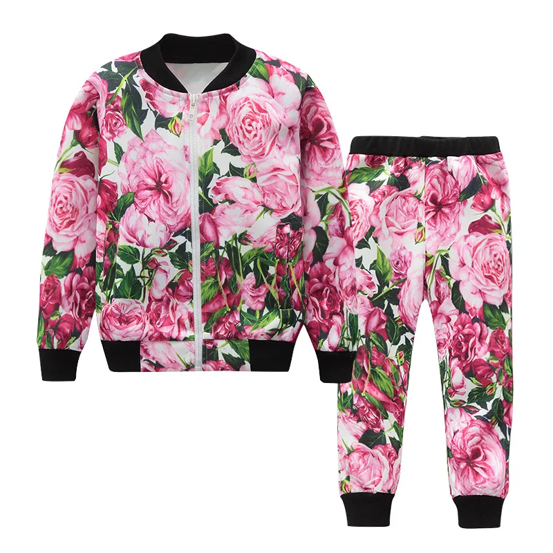 2019 новый комплект одежды для мальчиков и девочек, модные бейсбольные куртки с блестками и цветочным принтом для девочек + штаны, костюм